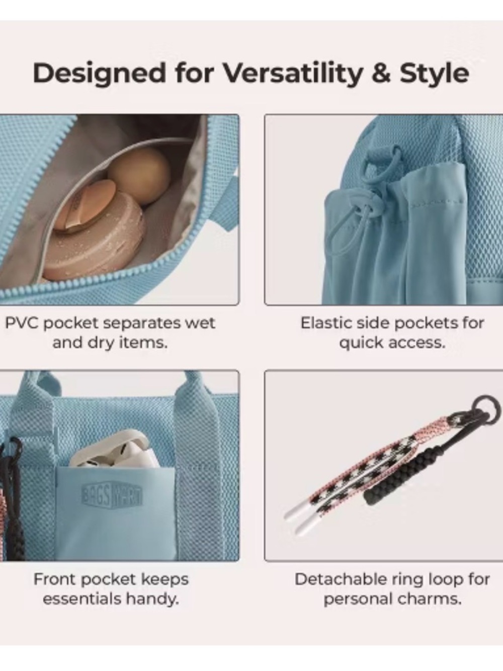 BAGSMART Mini Duffle Bag - Light Blue - Picture 5 of 14